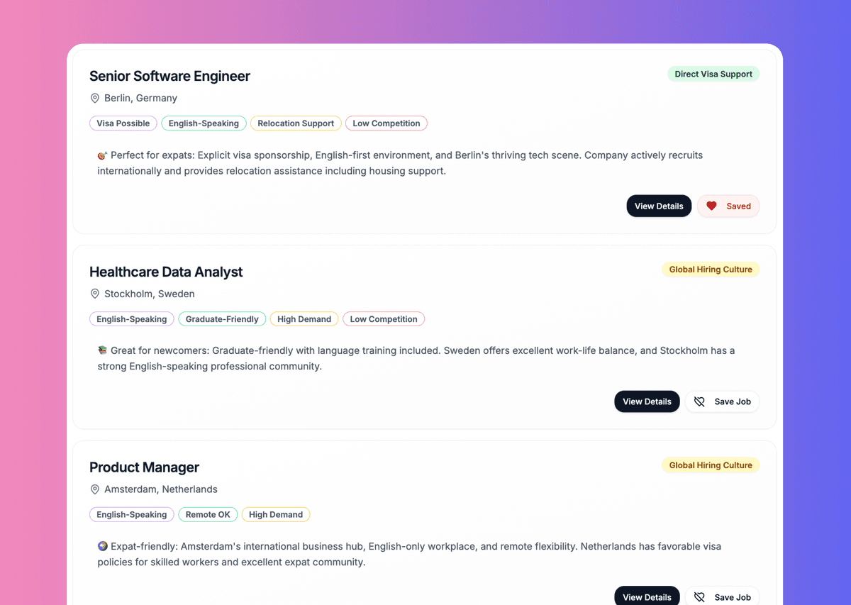 Job search interface preview